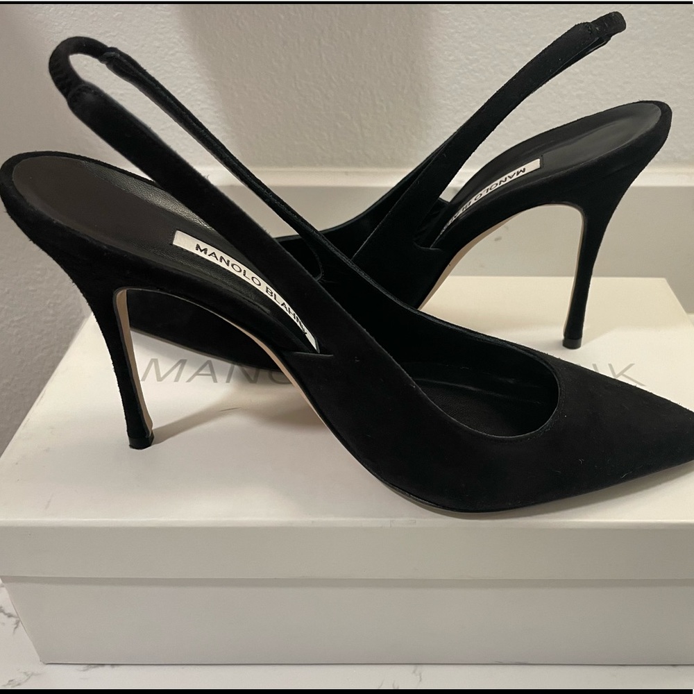 Manolo Blahnik black suede sling back 8.5